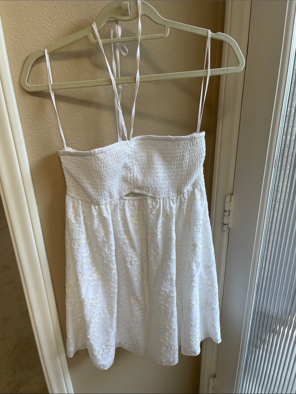 Mustard Seed White Mini Dress with Floral Eyelet